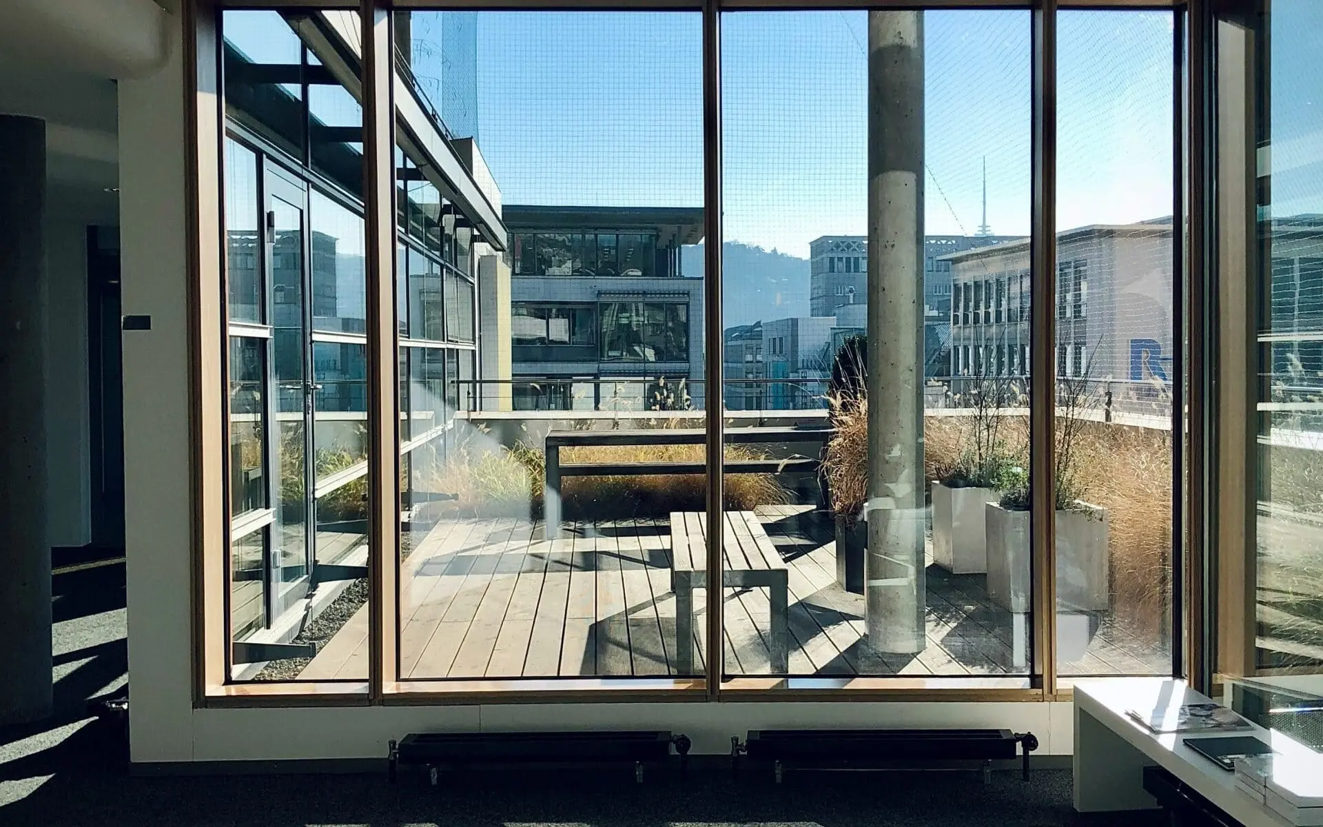 View of modern office terrace and business district